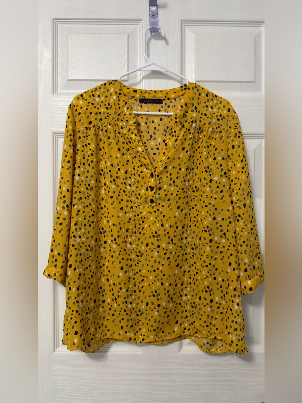 Mustard Yellow Printed V-Neck Blouse